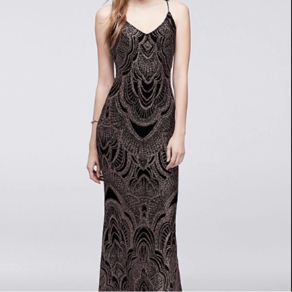 David’s Bridal - Backless Black Evening Dress with Glitter